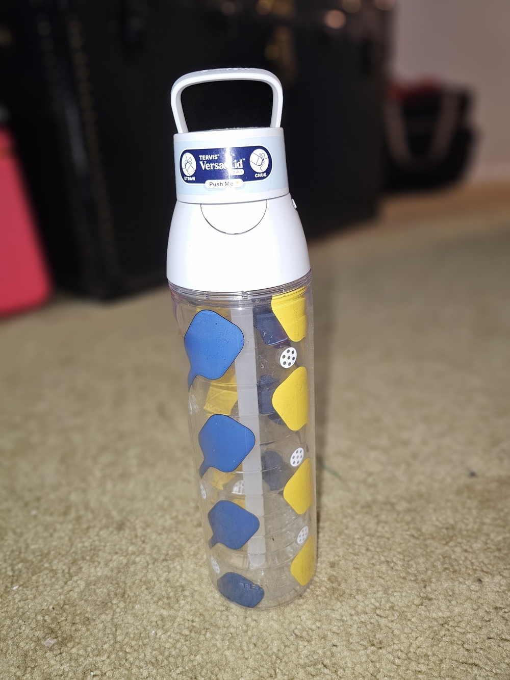 Pickleball Tervis Clear Water Bottle with Blue and Yellow Accents